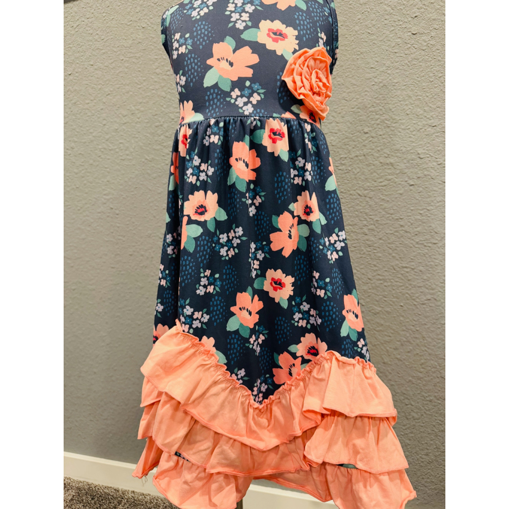 Wellington Designs Girls Navy & Pink Triple Ruffle Maxi Dress, Sz 0/3 - Picture 4 of 9